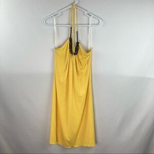 Yellow halter wooden bead detail swing dress